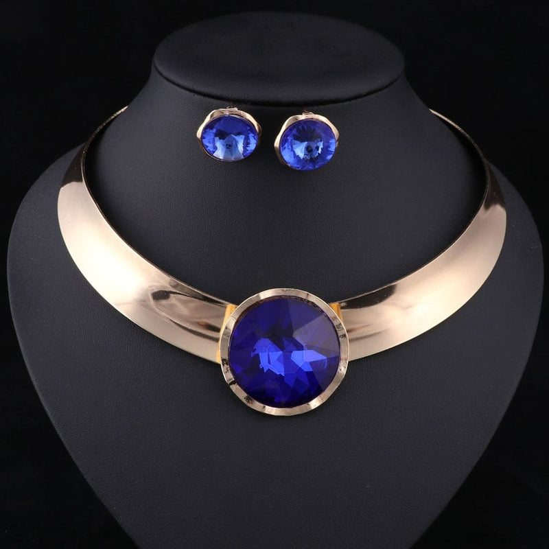 Gorgeous Women Trendy Statement Necklace & Earrings Blue JEWELRY SETS