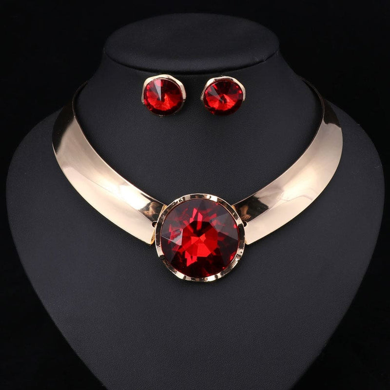 Gorgeous Women Trendy Statement Necklace & Earrings Red JEWELRY SETS