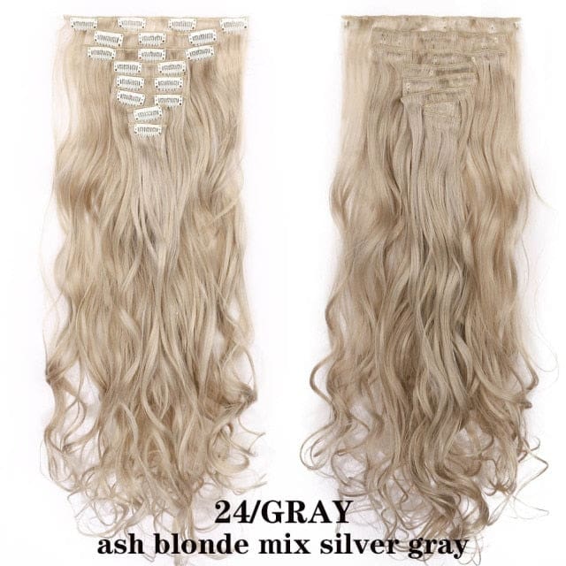 hairro synthetic 36 colors long straight hair extensions clips in high temperature fiber 24-grey 200744737 / 24inches
