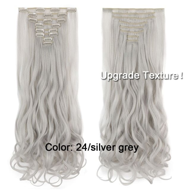 hairro synthetic 36 colors long straight hair extensions clips in high temperature fiber 24-silver grey 200661241 / 24inches
