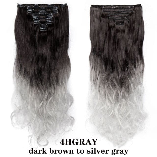 hairro synthetic 36 colors long straight hair extensions clips in high temperature fiber 4hgray 200744461 / 24inches