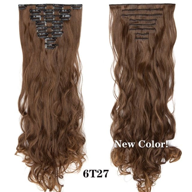 hairro synthetic 36 colors long straight hair extensions clips in high temperature fiber 6t27 200744749 / 24inches