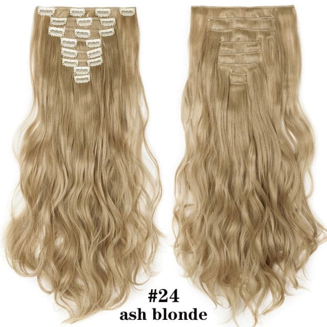 hairro synthetic 36 colors long straight hair extensions clips in high temperature fiber ash blonde 201299533 / 24inches