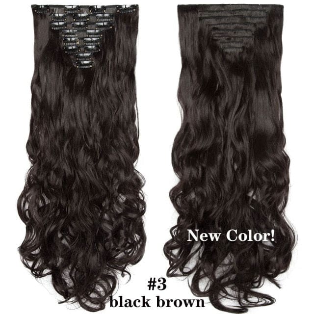 hairro synthetic 36 colors long straight hair extensions clips in high temperature fiber black brown 200744747 / 24inches