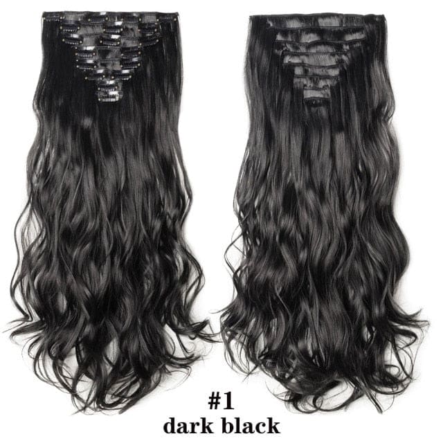 hairro synthetic 36 colors long straight hair extensions clips in high temperature fiber dark black 201336255 / 24inches