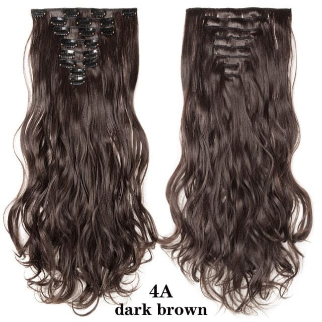 hairro synthetic 36 colors long straight hair extensions clips in high temperature fiber dark brown 201299530 / 24inches