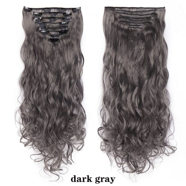 hairro synthetic 36 colors long straight hair extensions clips in high temperature fiber dark gray 200744745 / 24inches