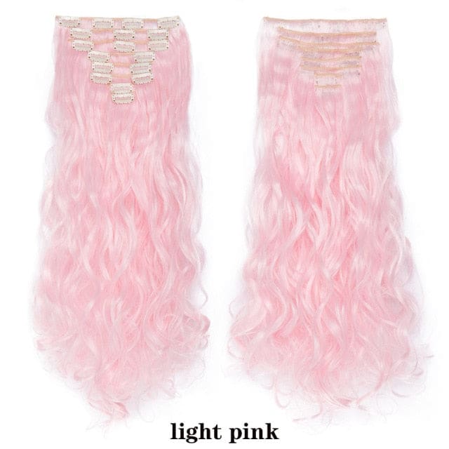 hairro synthetic 36 colors long straight hair extensions clips in high temperature fiber light pink 200744742 / 24inches