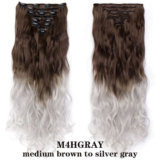 hairro synthetic 36 colors long straight hair extensions clips in high temperature fiber m4hgrey 200744459 / 24inches