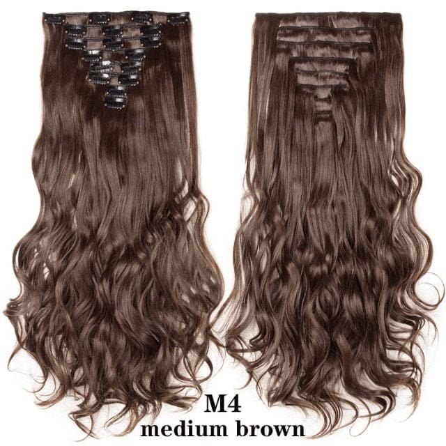 hairro synthetic 36 colors long straight hair extensions clips in high temperature fiber medium brown 201299531 / 24inches