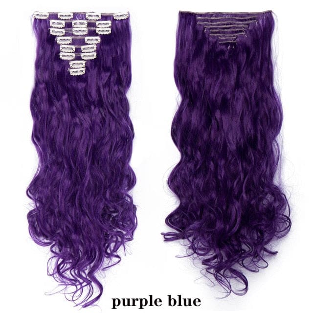 hairro synthetic 36 colors long straight hair extensions clips in high temperature fiber purple blue 200744746 / 24inches