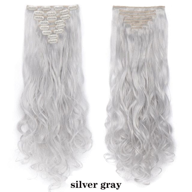 hairro synthetic 36 colors long straight hair extensions clips in high temperature fiber silver grey 200744738 / 24inches