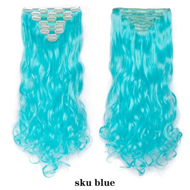 hairro synthetic 36 colors long straight hair extensions clips in high temperature fiber sky blue 200744741 / 24inches