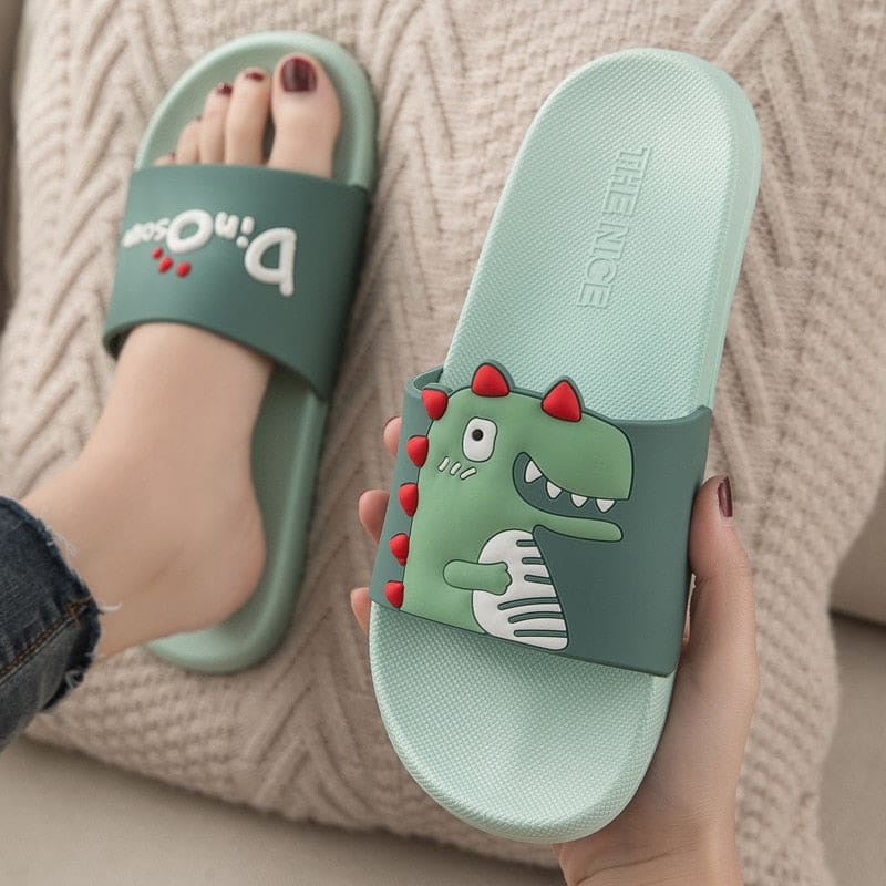 Happy Dinosaur Women Bathroom Floor Non-Slip Flip Flops WOMEN SANDALS