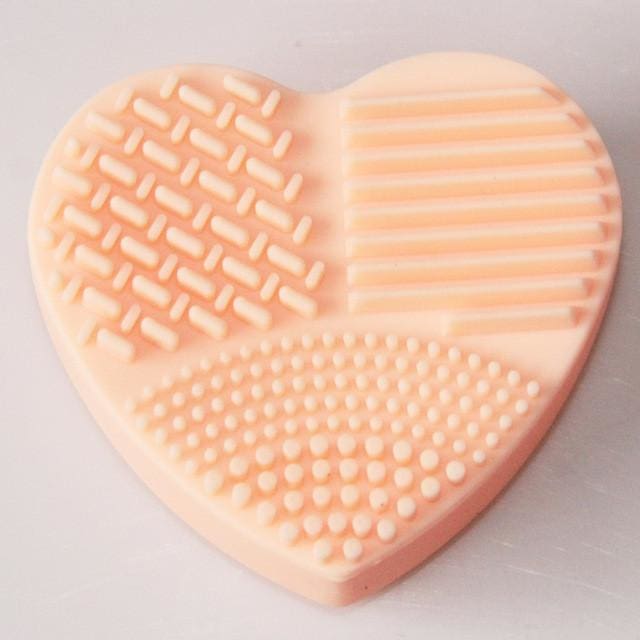 heart shape silica glove scrubber board cosmetic cleaning makeup brush beige