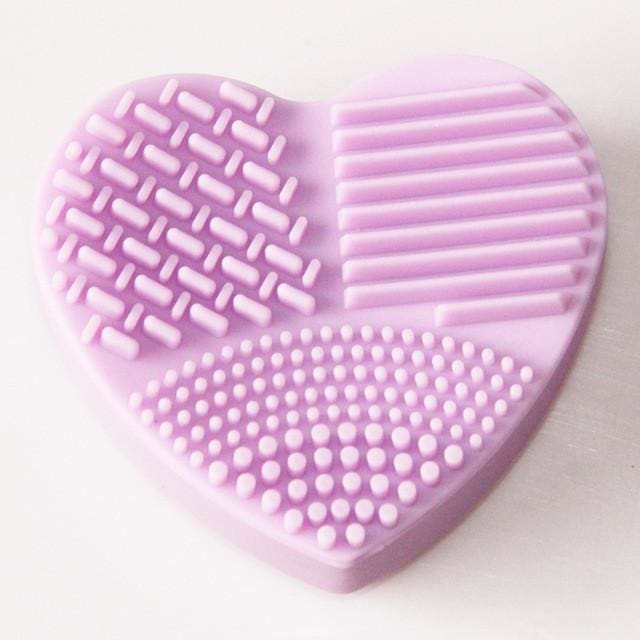 heart shape silica glove scrubber board cosmetic cleaning makeup brush purple