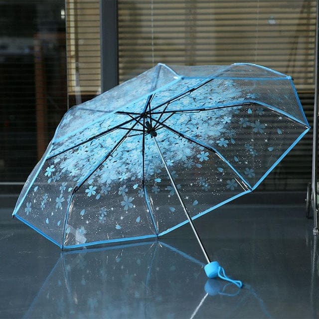 8k 3 fold sun rain umbrellas high quality rain tools woman flowers transparent umbrella for female and male blue
