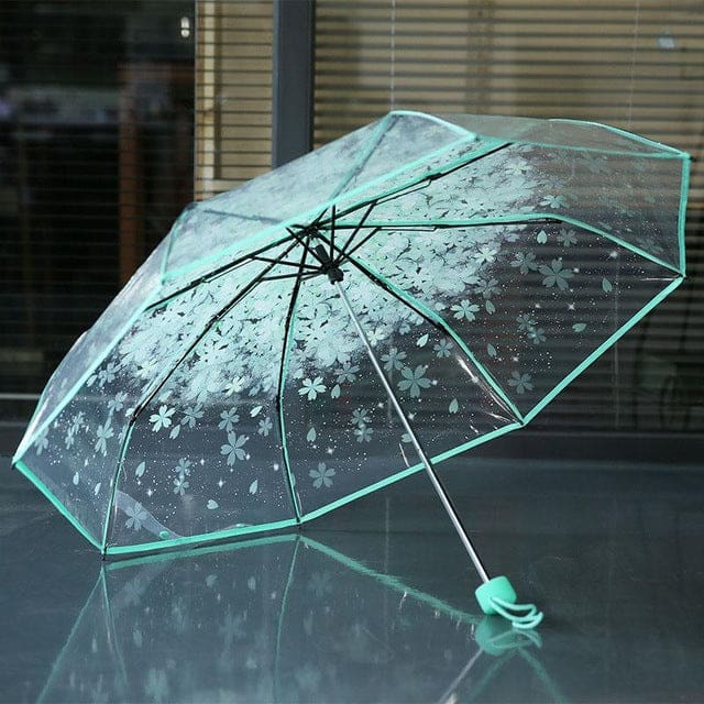 8k 3 fold sun rain umbrellas high quality rain tools woman flowers transparent umbrella for female and male green