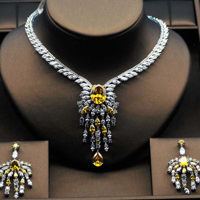high quality big flower shape women bridal jewelry set platinum plated yellow / 45cm
