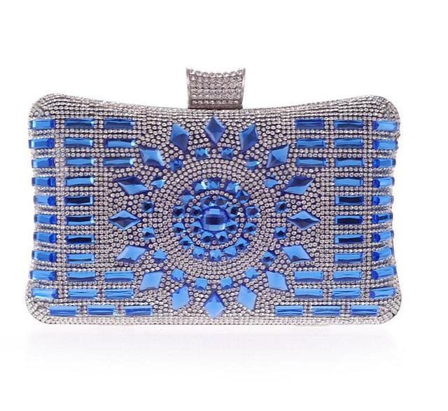 high quality glass diamond elegant clutch blue