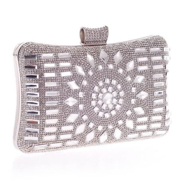 high quality glass diamond elegant clutch silver