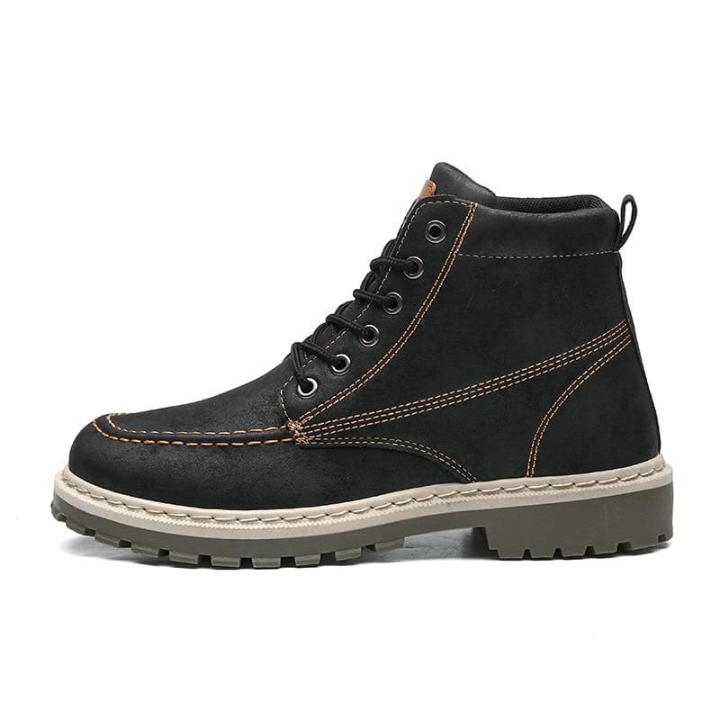 high quality leather casual motorcycle ankle lace-up boots