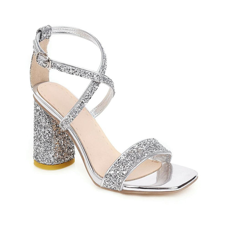 High Quality Mid Heel Open Toe Square Party Sandals HIGH HEELS