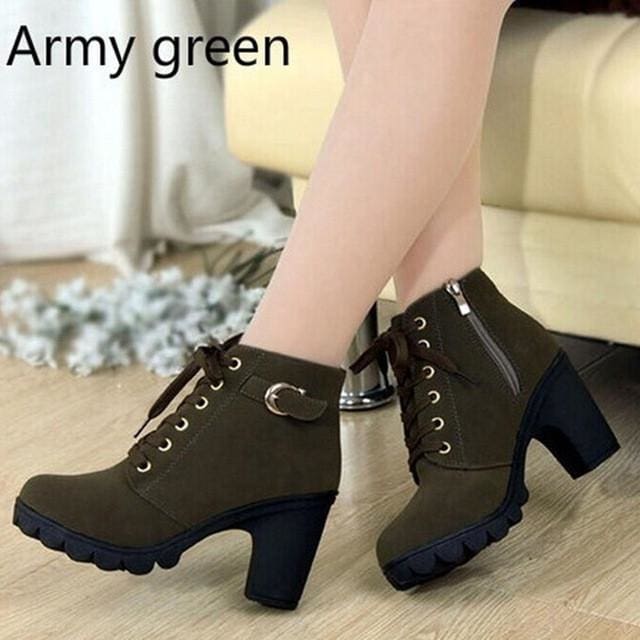 high quality solid lace-up pu leather women boots