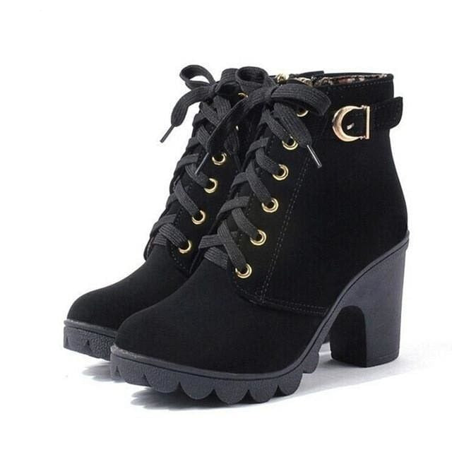 high quality solid lace-up pu leather women boots