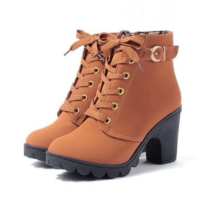 high quality solid lace-up pu leather women boots