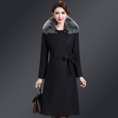 High Quality Thicken Cashmere Collar Wool Blends Women Coat Black 8155 / XL WOMEN OVERCOAT