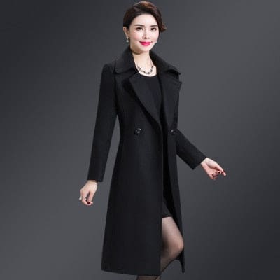 High Quality Thicken Cashmere Collar Wool Blends Women Coat Black 8156 / XL WOMEN OVERCOAT