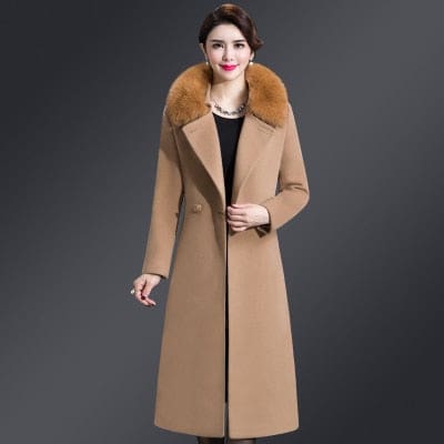 High Quality Thicken Cashmere Collar Wool Blends Women Coat Camel 8155 / XL WOMEN OVERCOAT