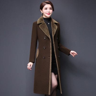 High Quality Thicken Cashmere Collar Wool Blends Women Coat Coffee 8158 / XL WOMEN OVERCOAT