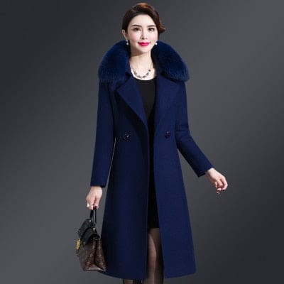 High Quality Thicken Cashmere Collar Wool Blends Women Coat Navy Blue 8155 / XL WOMEN OVERCOAT