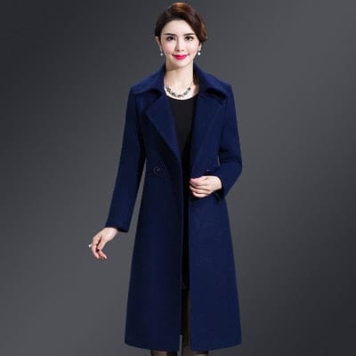 High Quality Thicken Cashmere Collar Wool Blends Women Coat Navy Blue 8156 / XL WOMEN OVERCOAT
