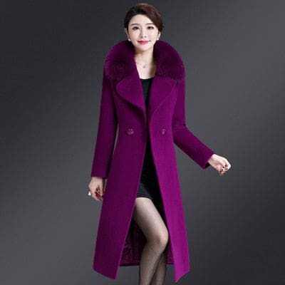 High Quality Thicken Cashmere Collar Wool Blends Women Coat Purple 8155 / XL WOMEN OVERCOAT