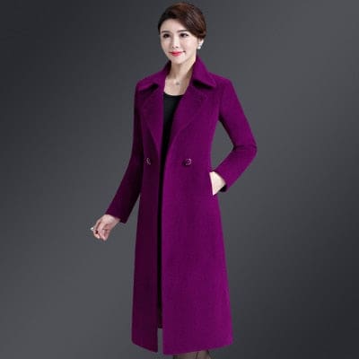 High Quality Thicken Cashmere Collar Wool Blends Women Coat Purple 8156 / XL WOMEN OVERCOAT