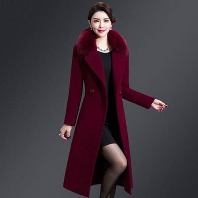 High Quality Thicken Cashmere Collar Wool Blends Women Coat Red Wine 8155 / XL WOMEN OVERCOAT