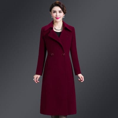 High Quality Thicken Cashmere Collar Wool Blends Women Coat Red Wine 8156 / XL WOMEN OVERCOAT