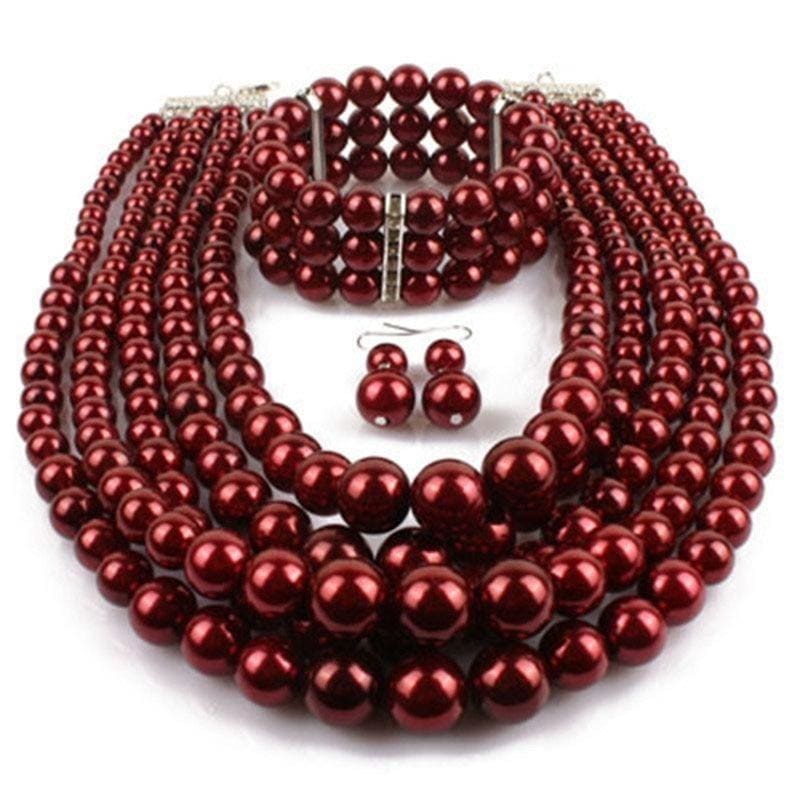 hot style exaggerated beaded necklace, earrings and bracelet set