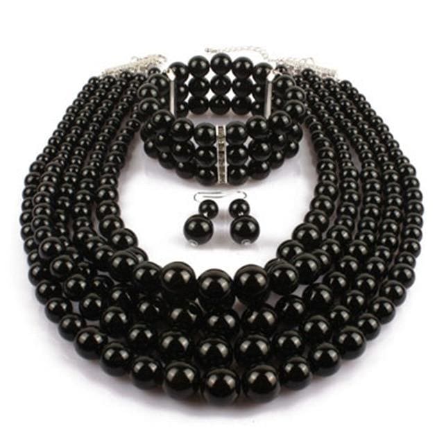 hot style exaggerated beaded necklace, earrings and bracelet set pa02