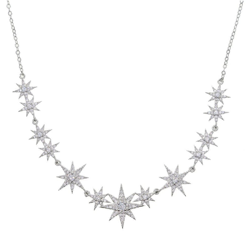 Iced Out Bling CZ Star Starburst Charm Necklaces For Women 35 with 10 cm / Platinum Plated JEWELRY SETS