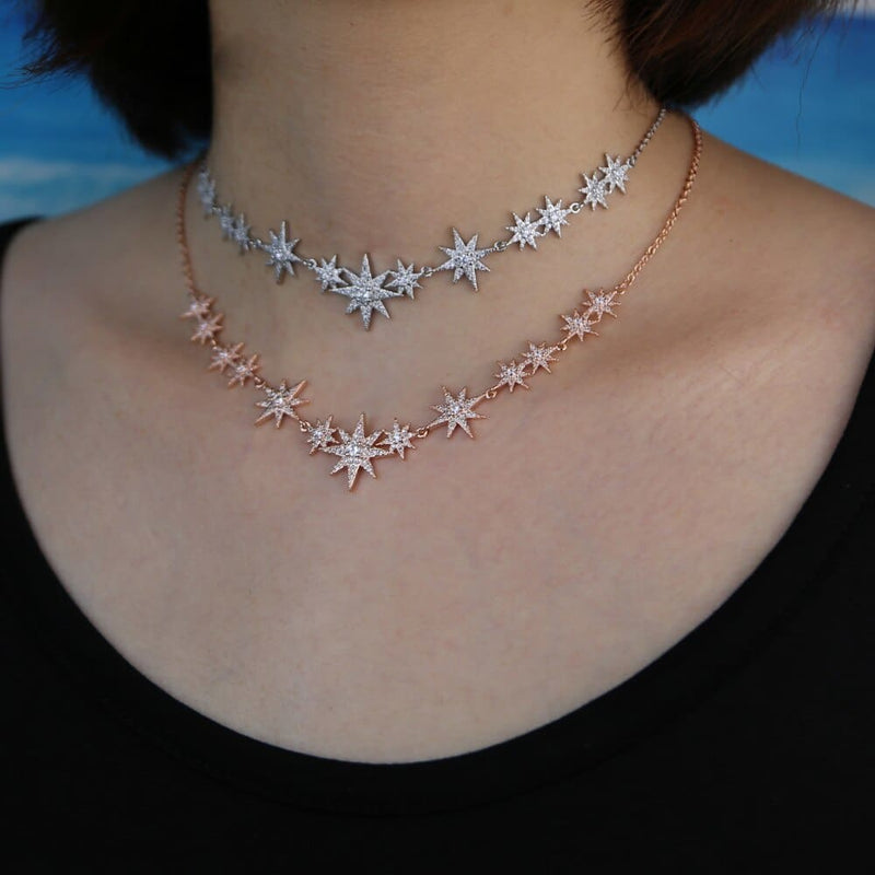 Iced Out Bling CZ Star Starburst Charm Necklaces For Women JEWELRY SETS