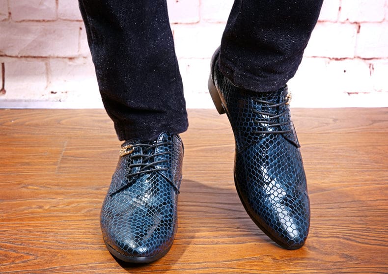 imitate snake leather men lace up business oxford shoes