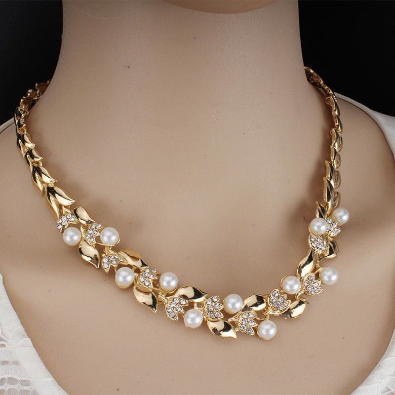 imitation gold colors pearl necklace earrings dubai jewelry set