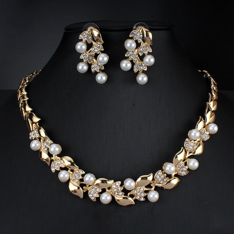 imitation gold colors pearl necklace earrings dubai jewelry set