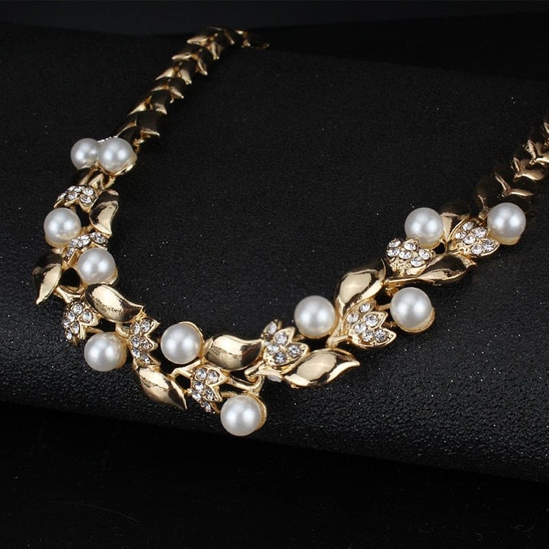 imitation gold colors pearl necklace earrings dubai jewelry set