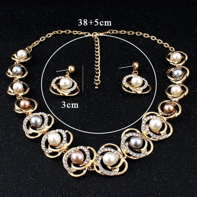 imitation pearl gold-color roses tripe beads designed jewelry sets