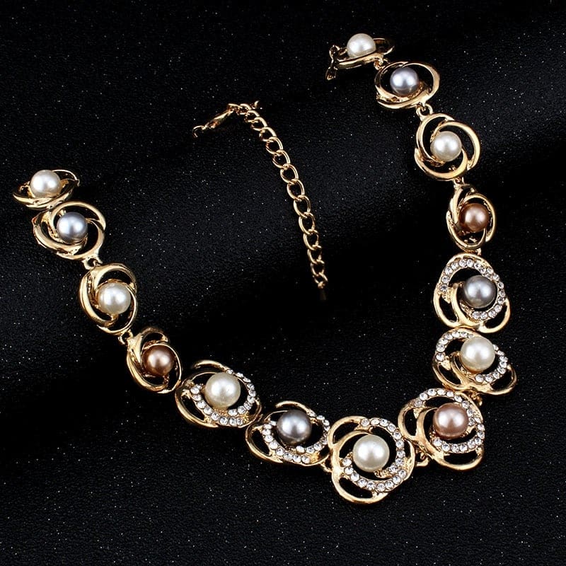 imitation pearl gold-color roses tripe beads designed jewelry sets